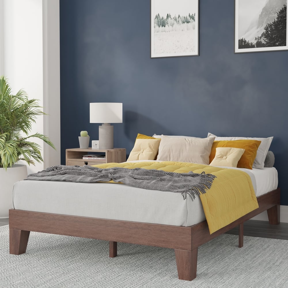 Wood Platform Bed with 14 Wooden Support Slats