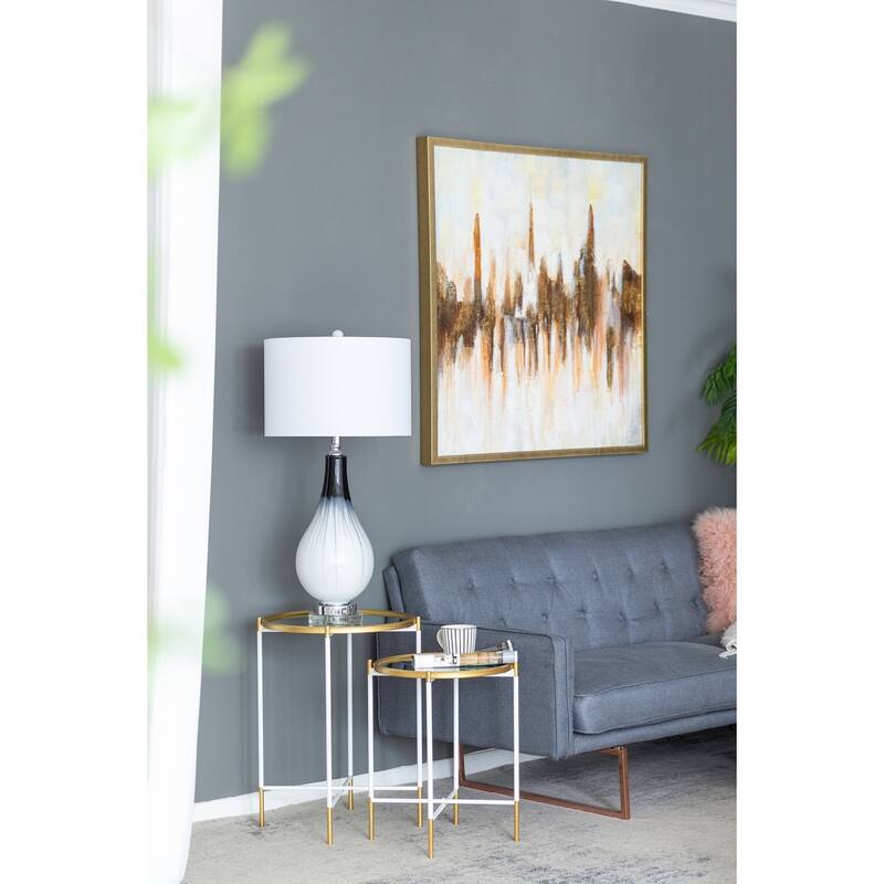 Nesting Side Tables Set of 2 with Glass Tops and Metal Frame