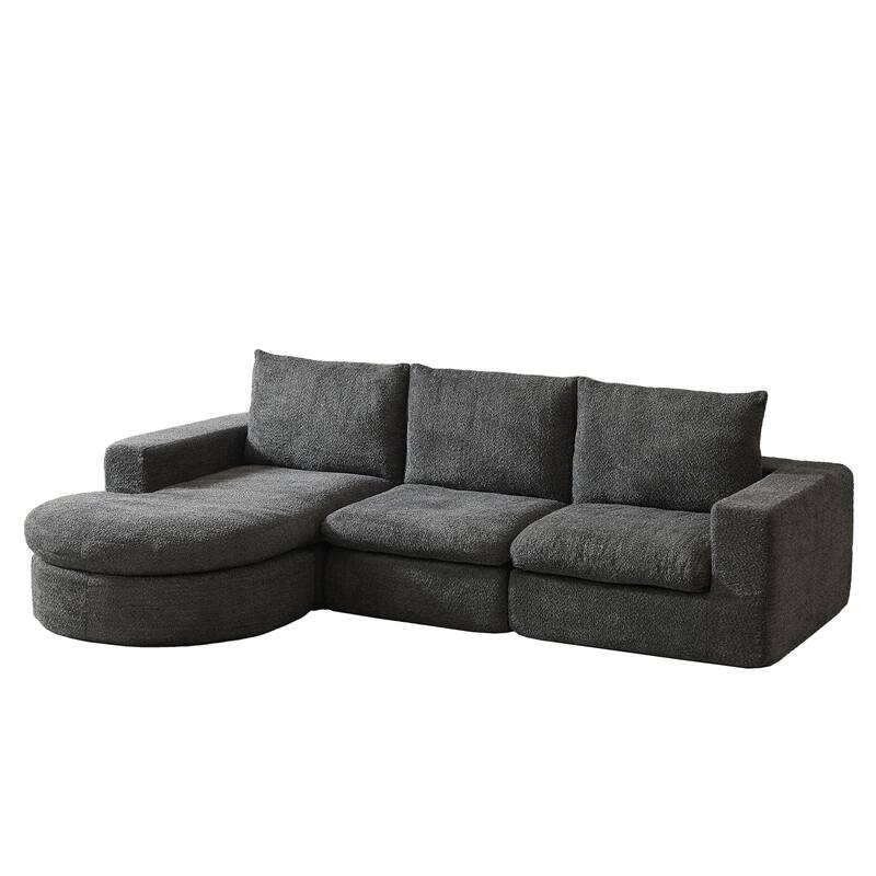 Curved Sectional Sofa with L-Shape Chaise, Chenille Upholstered Boneless Cloud Sofa, Modular 4 Seat Corner Sofa with Cushions