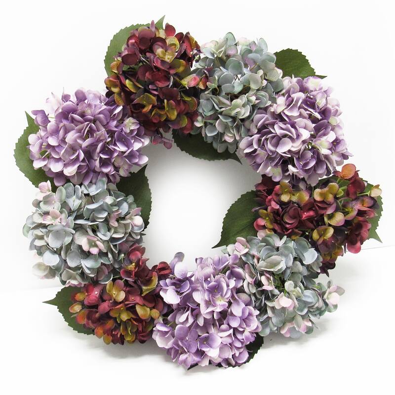 Artificial Hydrangea Flower Wreath 20in - 20" L x 20" W x 5.5" DP - Purple Blue