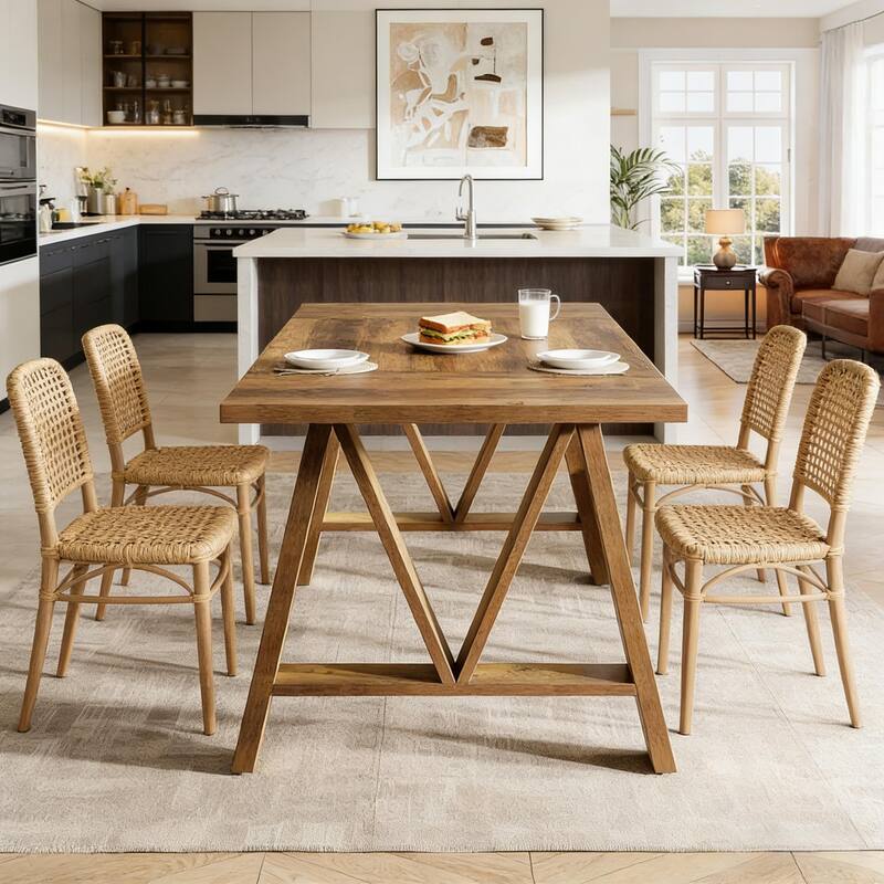 Home Office Table Dining Table, Coffee Table Greeting Table for 4-6, Wooden Kitchen Table with Stable Legs