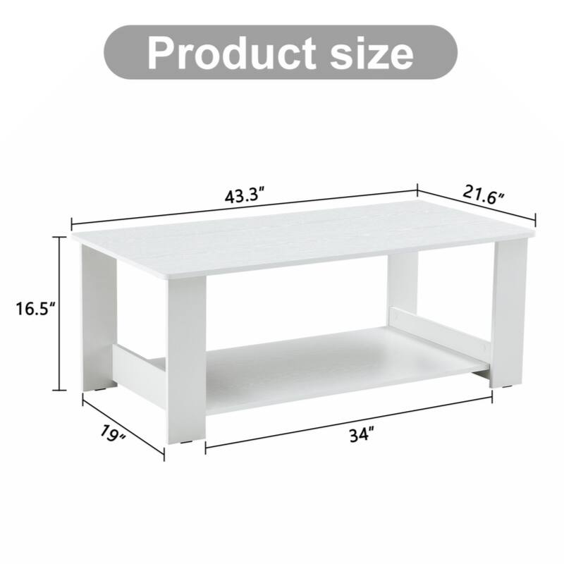 A modern and practical white coffee table and coffee table. The double layered coffee table is made of MDF material