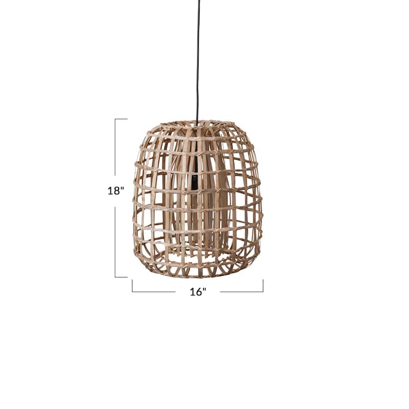 Woven Rattan and Bamboo Pendant Lamp - 16.0"L x 16.0"W x 18.0"H