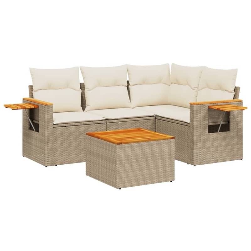 vidaXL Patio Sofa Set with Cushions Outdoor Conversation Furniture Poly Rattan - 24.4 x 33.5 x 27.2 in