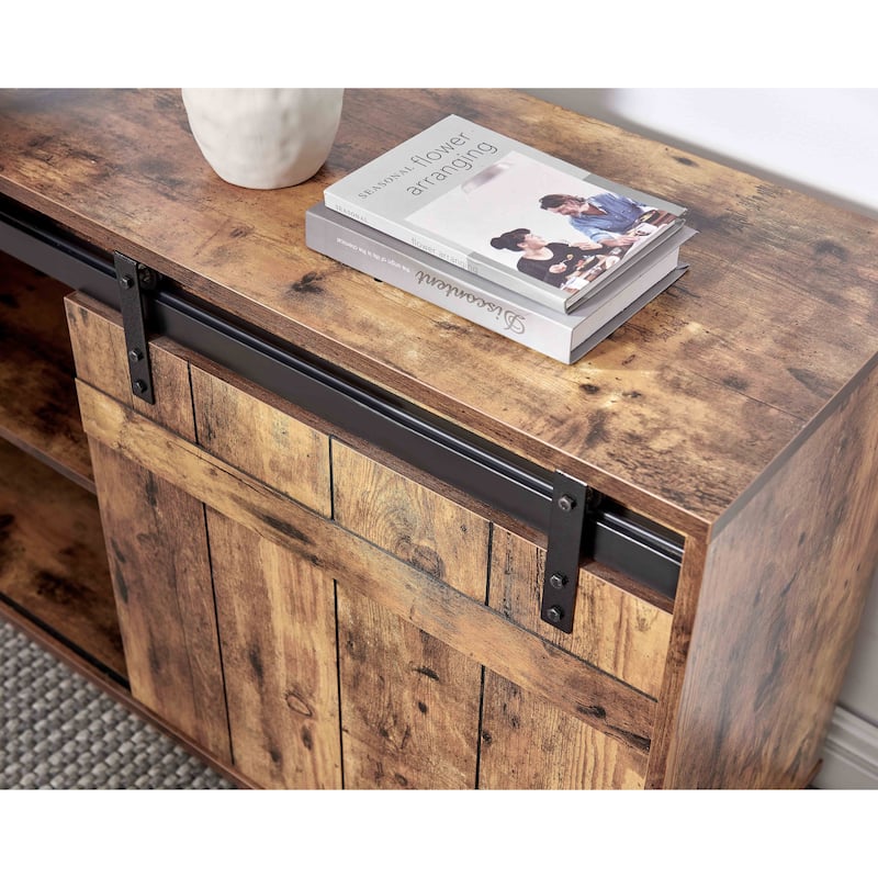 Desk L-shaped Workstation Home Office attached storage credenza sliding barn door finished on the back reversible Hazelnut