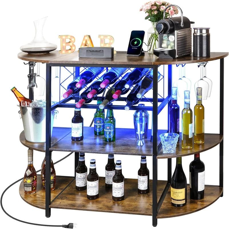 Bar Table Cabinet 4 Tier with Power Outlet - 15.74"D x 47.2"W x 35.4"H - 15.74"D x 47.2"W x 35.4"H - Black - Wood
