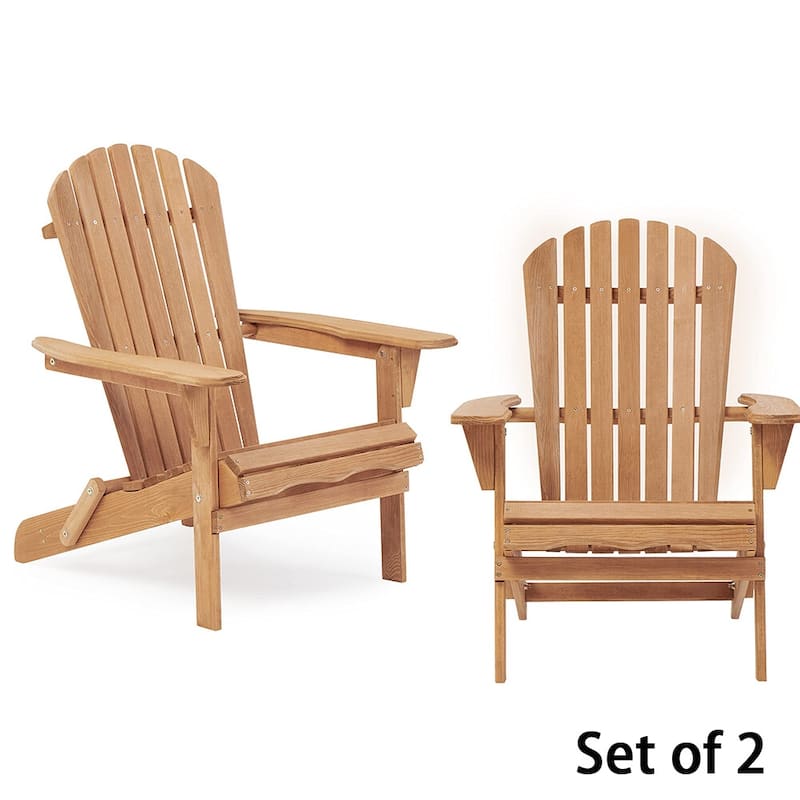 Wood Folding Adirondack Chair Set of 2, Lounge Chair for Outdoor - 31"D x 28"W x 36"H - Light Brown