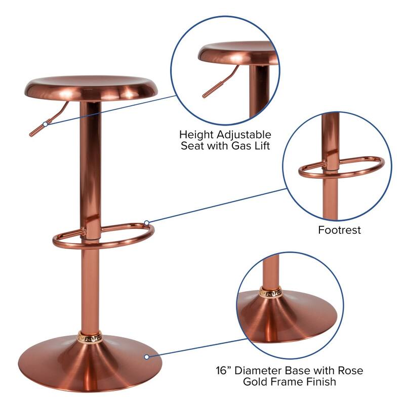 Adjustable Height Retro Barstool - 16"W x 16"D x 23" - 31"H