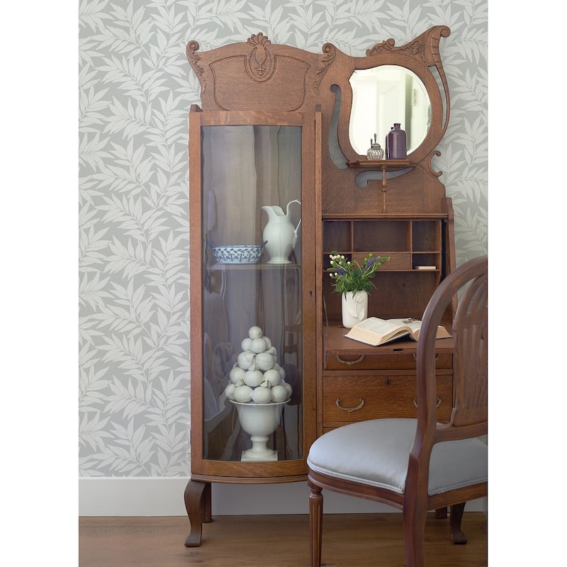 A-Street Prints Morris Light Grey Leaf Wallpaper