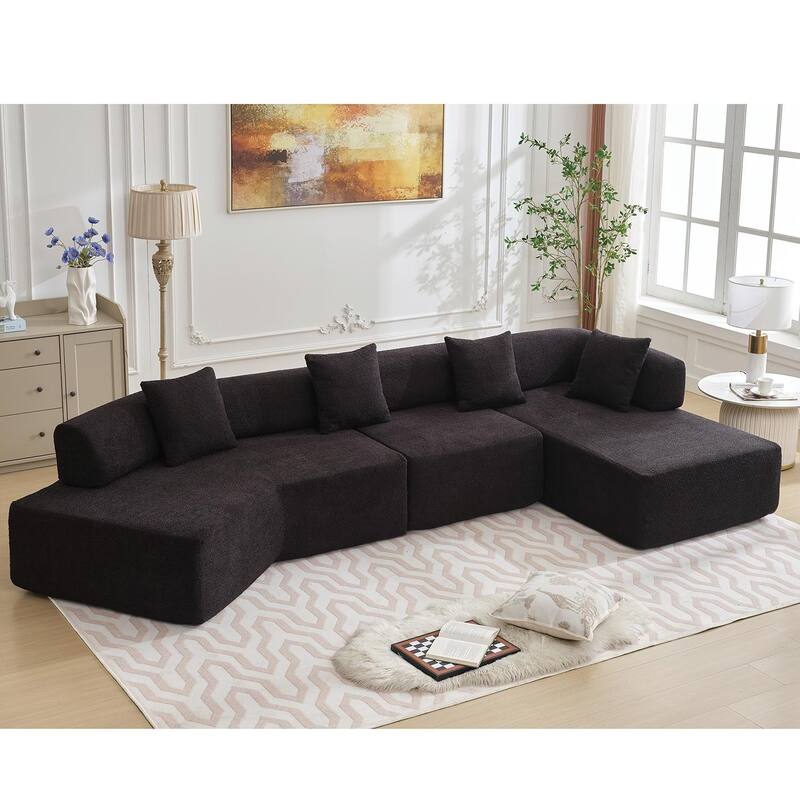 Modern Minimalist 140" L-Shape Couch ,No Assembly Required,Boucle,Modular Sofa ,Couch with Chaise - Black