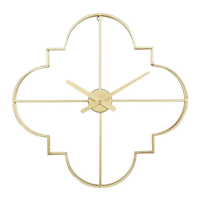Metal Open Frame Quatrefoil Decorative Wall Clock - Gold - CosmoLiving by Cosmopolitan - Gold