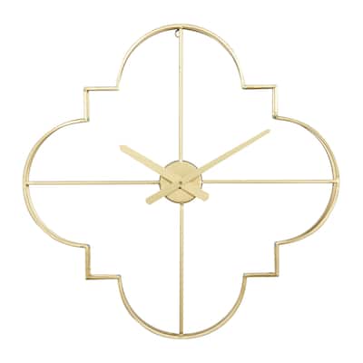 Metal Open Frame Quatrefoil Decorative Wall Clock - Gold - CosmoLiving by Cosmopolitan