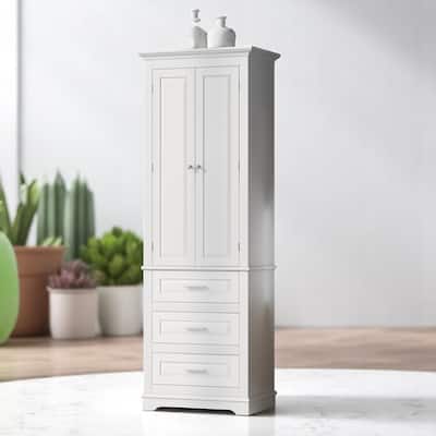 Vertical Bathroom Cabinet with 3 Drawers, 2 Doors, Adjustable Shelf, Anti-Tip Kit, MDF Storage Unit