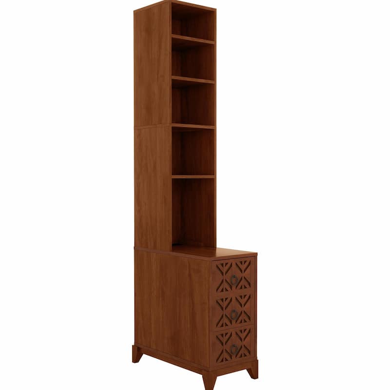 Corner End Table, Drawers & Shelves