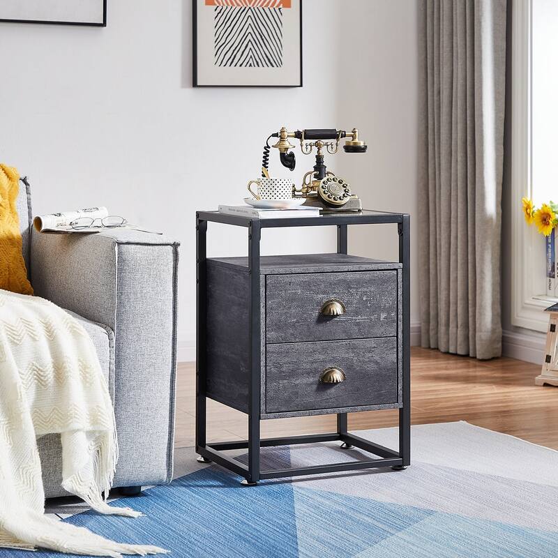 Javlergo 2-Drawer Nightstand with Tempered Glass Top, Set of 2