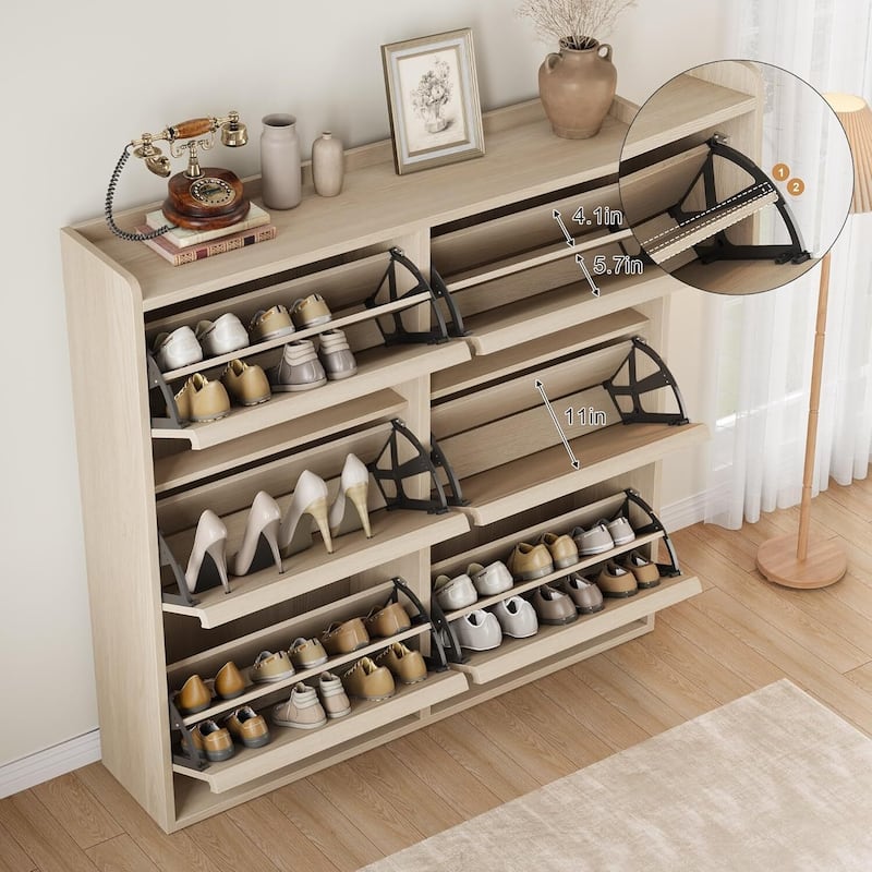 Narrow Shoe Cabinet Organizer with 6 Flip Drawers for Entryway, Hallway, Living Room