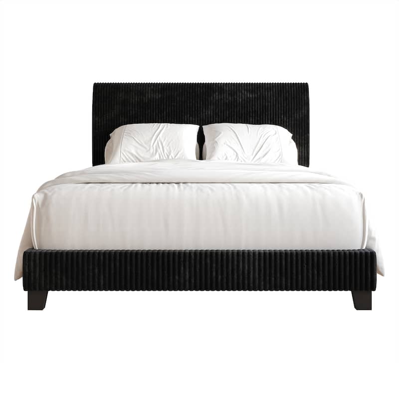 CraftPorch Corduroy Elegant and Chic Velvet Upholstered Bed - Black - Full