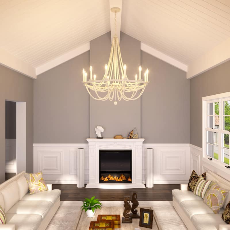 Fidenza 12-light Empire Farmhouse Solid Wood Beaded Chandelier with UL Certified - 37 inches