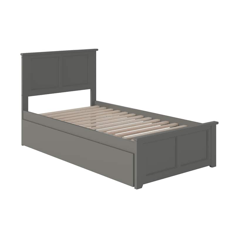 Madison Twin Platform Bed with Footboard and Twin Trundle in Grey