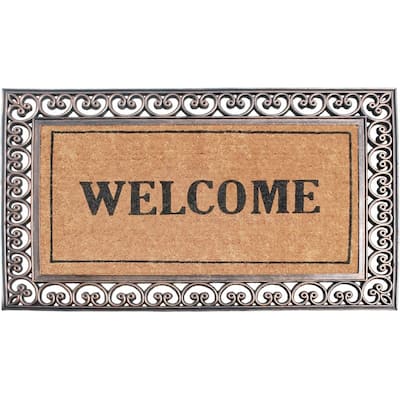 A1HC Welcome Rubber And Coir Classic Paisley Border Extra Large Double Doormat, 30"X48"