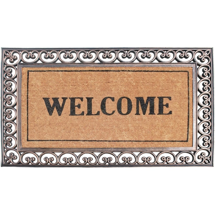 A1 Home Collections Welcome Rubber And Coir Classic Paisley Border Extra Large Double Doormat, 30"X48"