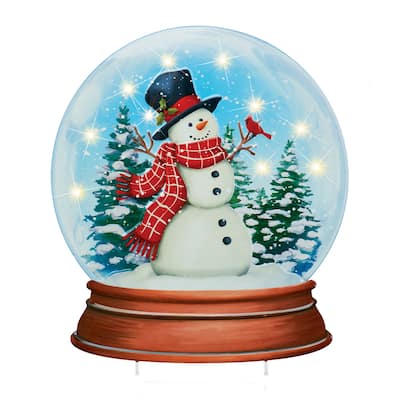 Solar Powered Festive Snowman Snow Globe Stake Decoration - 14.12 x 22.18 x 3.5