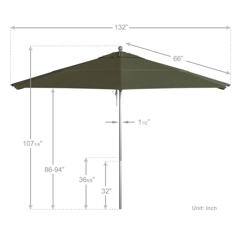 California Umbrella 11' Rd Aluminum Frame, Fiberglass Rib Market Umbrella, Push Open, Anodized Silver Finish, Olefin Fabric