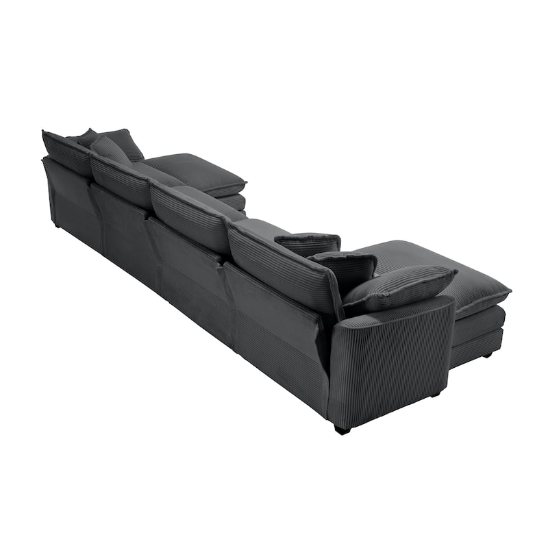 Grey 150" Corduroy Modular U-Shaped Sectional Sofa with 2 Ottomans