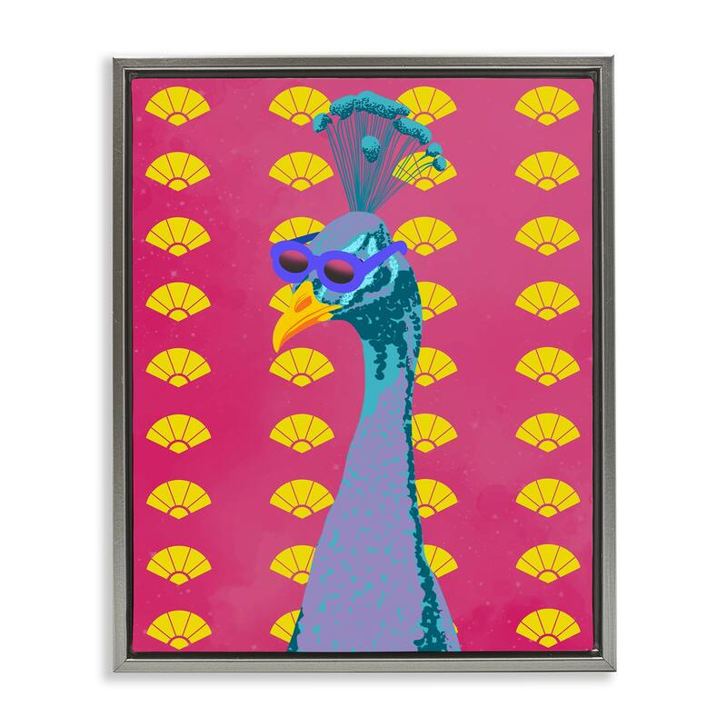 Stupell Vibrant Mod Peacock Framed Floater Canvas Wall Art Design By Marcus Prime - 17 x 21 - Grey