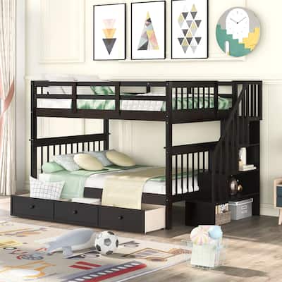 Stairway Full-Over-Full Bunk Bed with Drawer, Storage and Guard Rail for Bedroom, Espresso color( old sku: LP000310AAP )