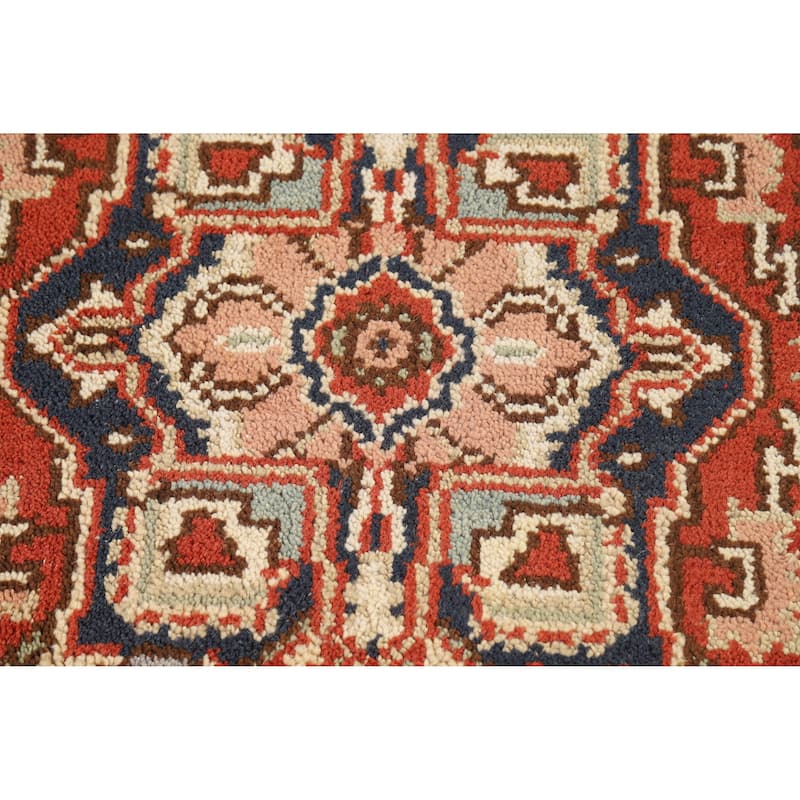 Hand Knotted Oriental 100% Wool Carpet Traditional Medallion Oranges & Rust Heriz (serapi) Area Rug - 4' 11'' X 3' 0''