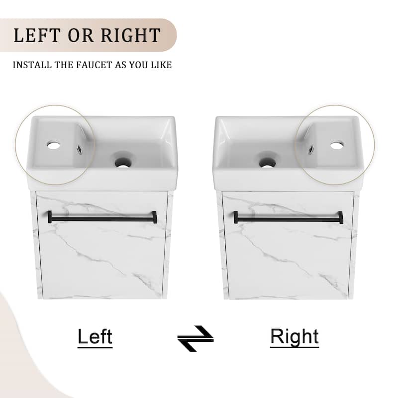 Bathroom Vanity With Sink In 16/18 Inch, Floating Bathroom Vanity With Soft Close Door