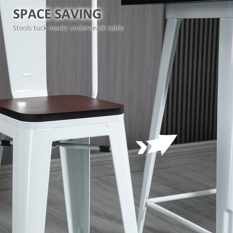 Small Space 3-Piece Bar Table Chair Set with Brown Wood Tabletop and White Steel Frame - 23.5" W x 23.5" D x 41.25" H