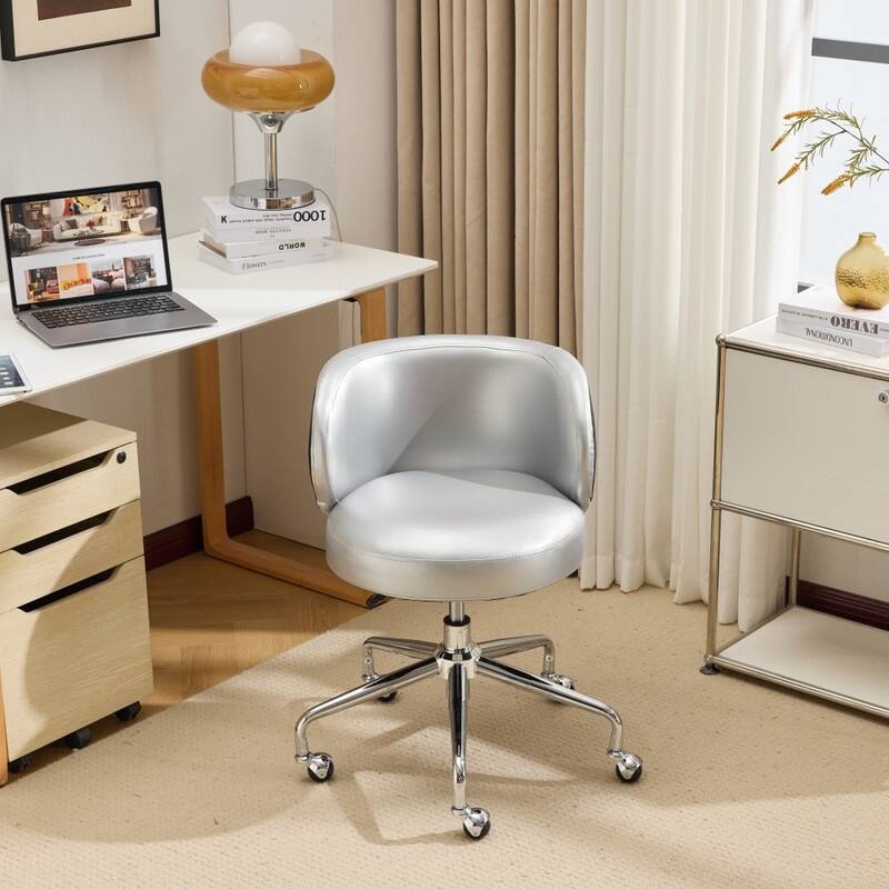 Modern PU Swivel Chair Armless Adjustable Rolling Office Desk Chair with Wheels and Backrest Support - N/A