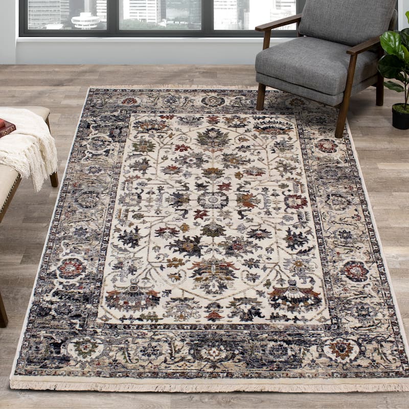 Sydney Collection - Cream/Blue Elegant Border Rug