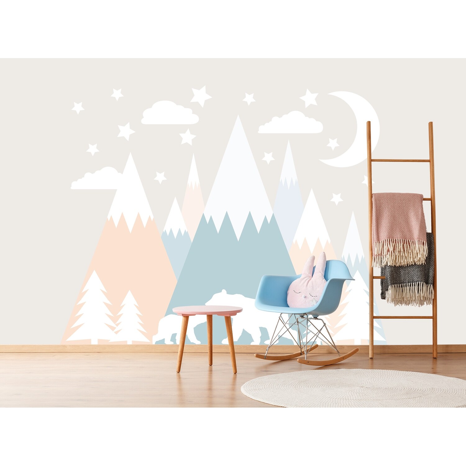Pastel Mountain Wall Decal Girl Bedroom - Bears Decor-image