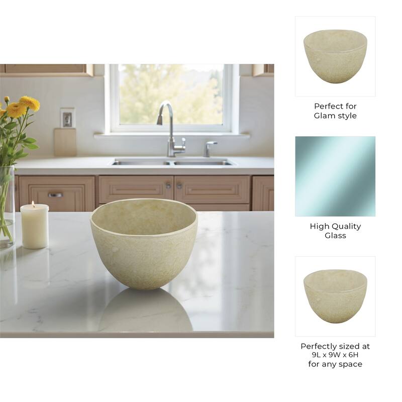 Glass Decorative Bowl Modern Glam Textured Sleek Curved Design - 9" x 9" x 6"