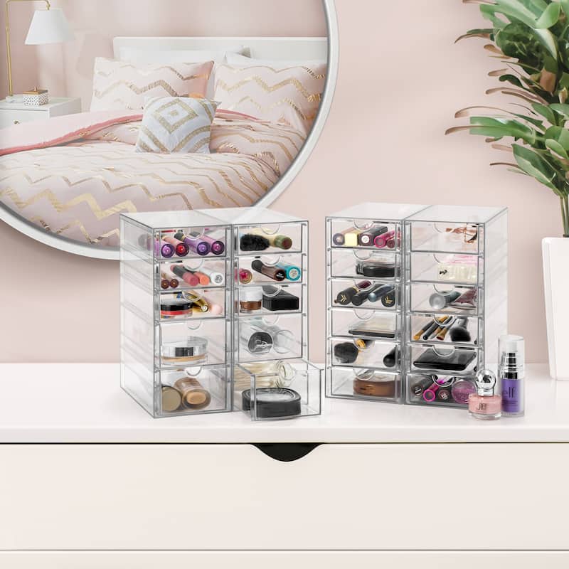 Sorbus Acrylic Closet Organizer 22 Drawers Clear Stackable Storage Bins for Essentials, Jewelry and Supplies Organizer- 4Pc