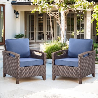 High Back Outdoor Patio Chairs Blue Cushion