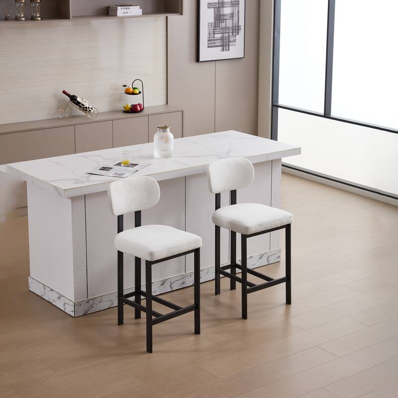 Bar Stools Set of 2, 26 inch Modern Upholstered Fabric Counter Height Bar stools, Kitchen Island Chairs with Metal Legs