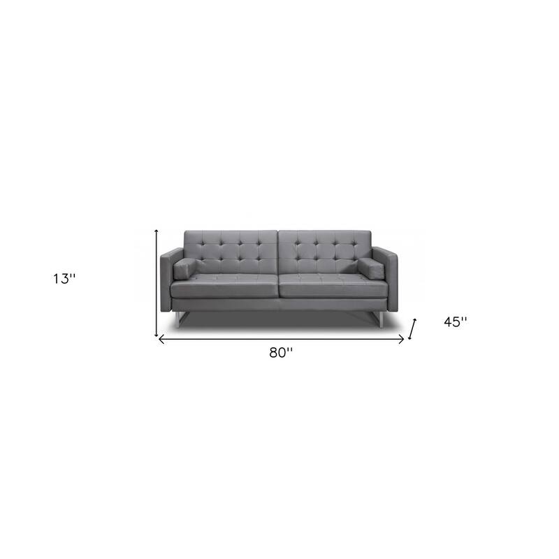 80" Gray Faux Leather Sofa With Silver Legs