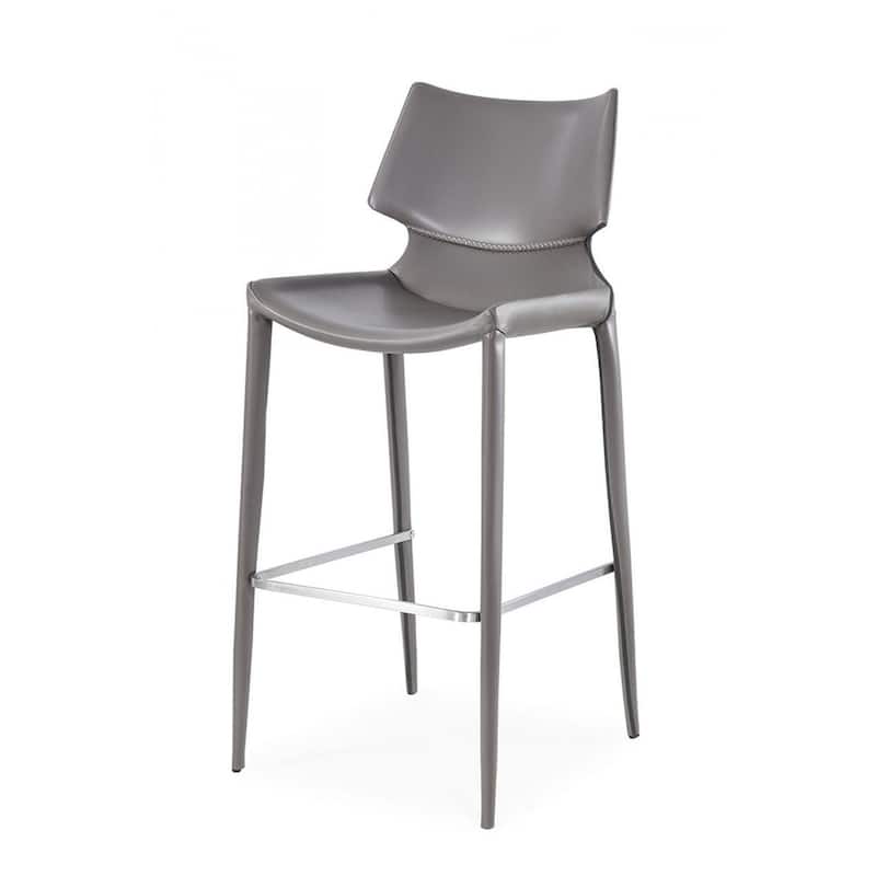 HomeRoots Set of Two 30" Gray Faux Leather And Steel Low Back Bar Height Bar Chairs
