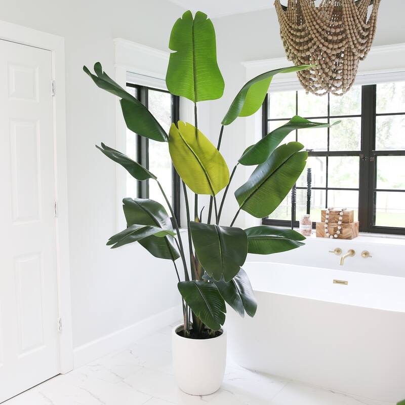 7-ft Artificial Bird of Paradise Tree with Resin Stone Planter