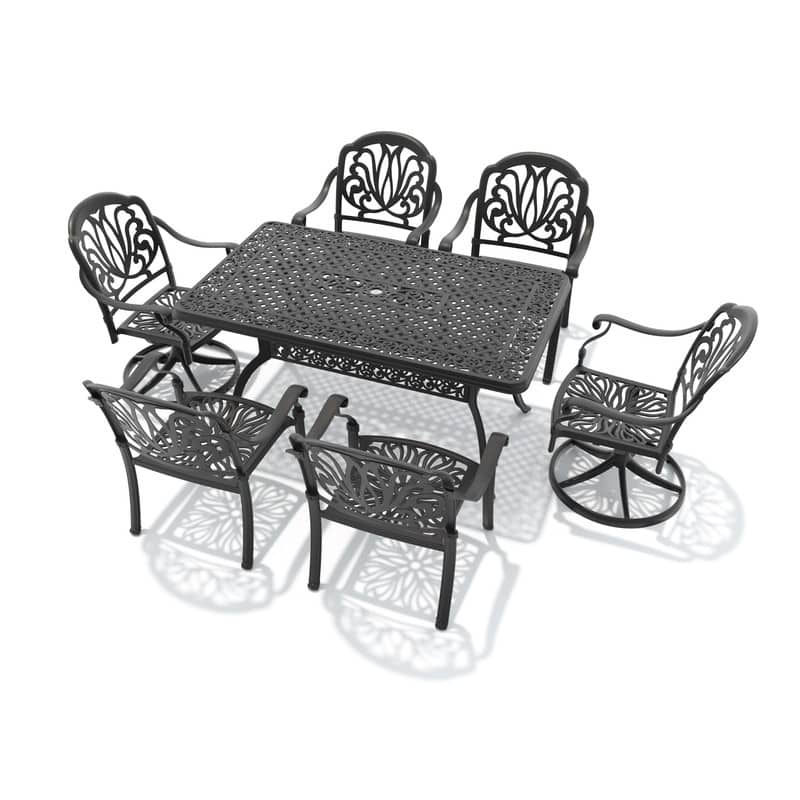 7-Piece Outdoor Dining Set with 1 Table and 6 Chairs, All-Weather Aluminum Outdoor Patio Sets