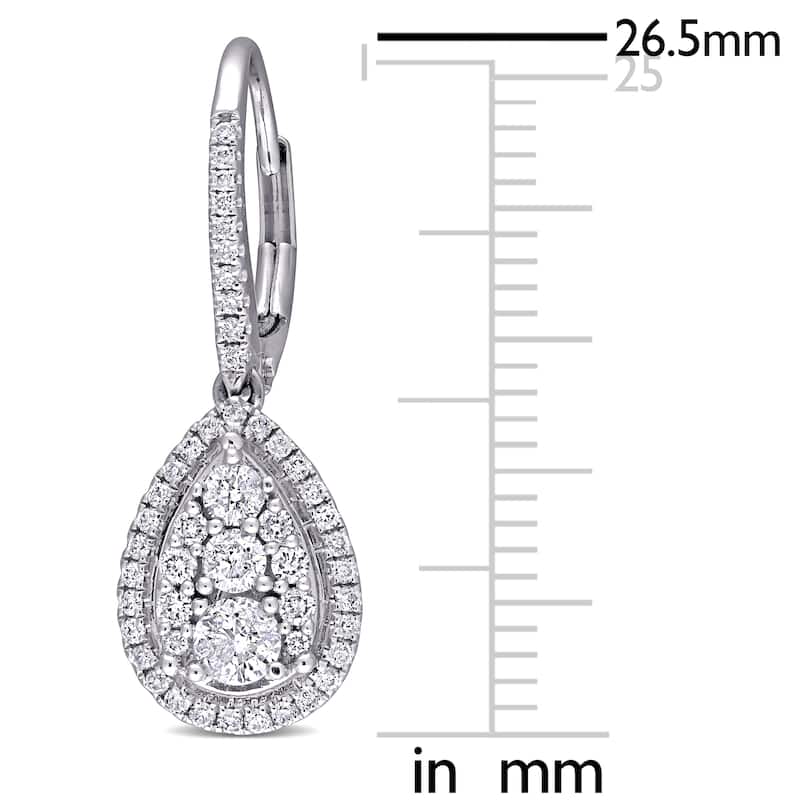 Miadora 10k White Gold 1ct TDW Diamond Composite Teardrop Halo Leverback Earrings
