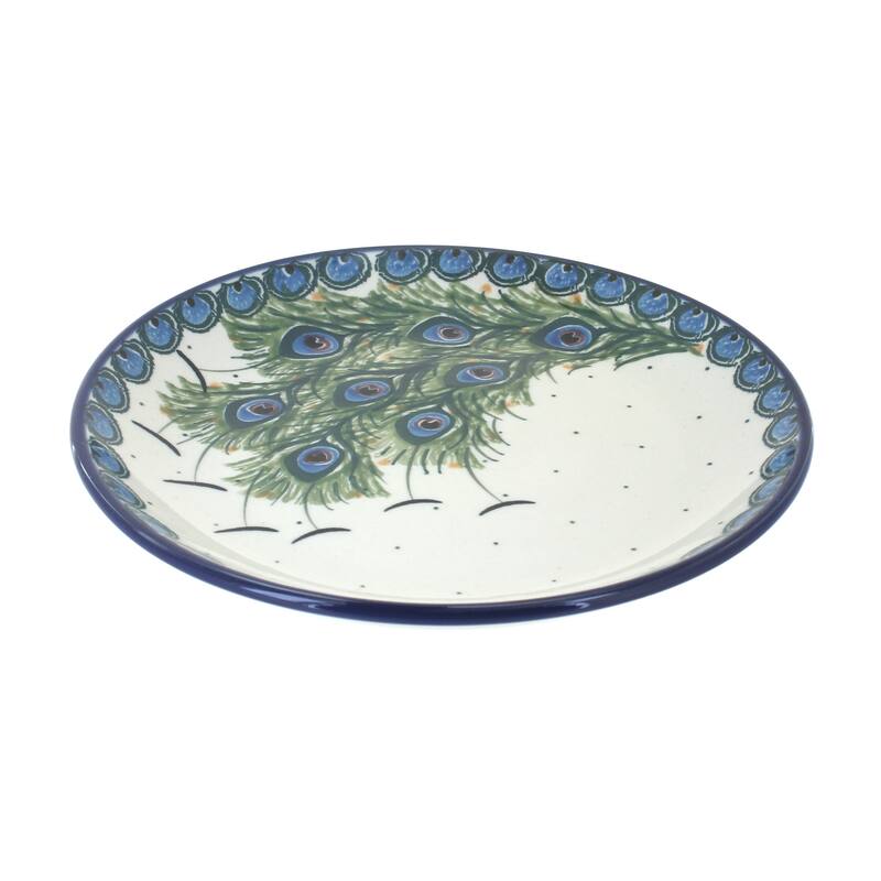 Blue Rose Polish Pottery Ceramika Artystyczna Dessert Plate - Peacock Feather