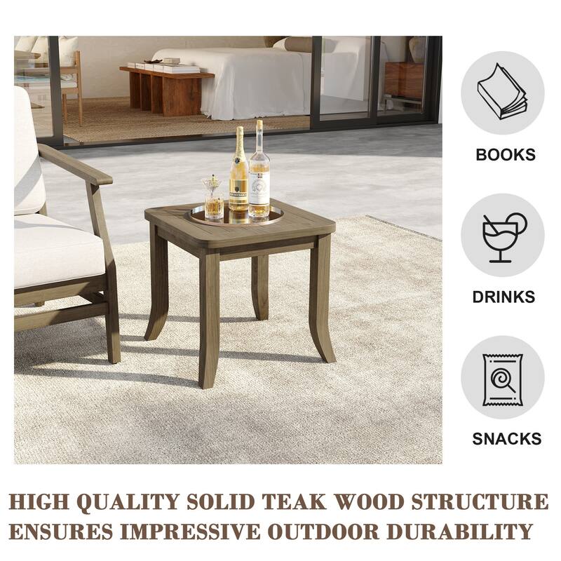 19" W Square Solid Teak Outdoor Side Table