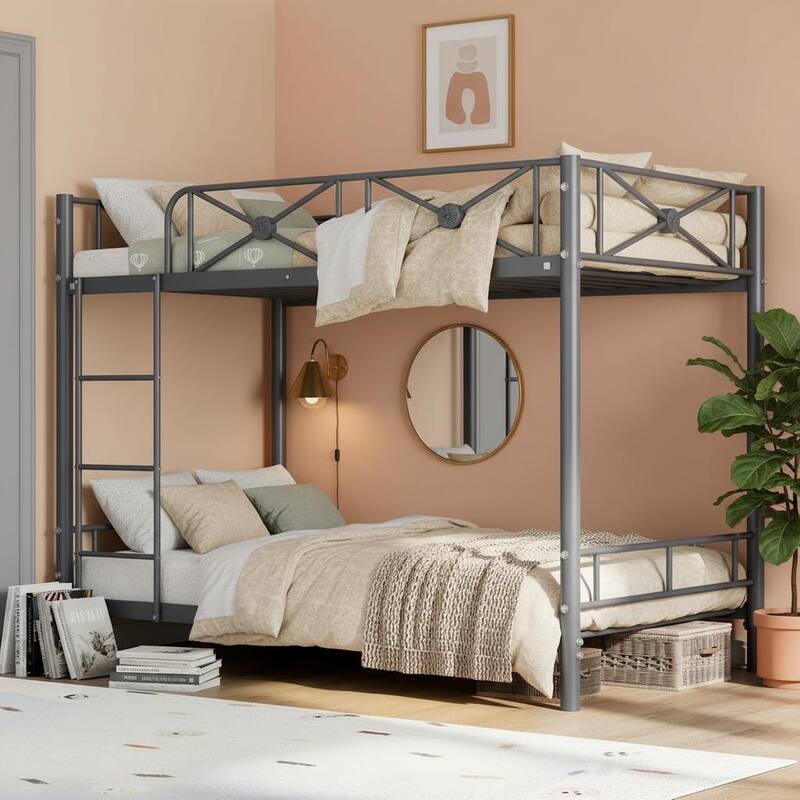 Metal Bunk Bed Twin Over Twin, with Safety Guard Rails - Black