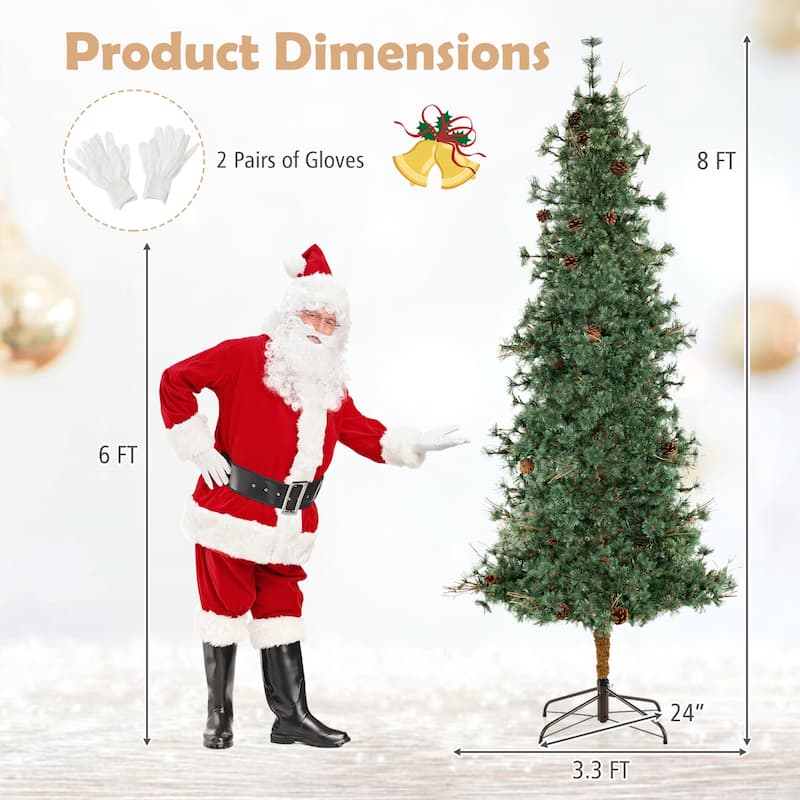 6/7/8 FT Pre-lit Artificial Christmas Tree Hinged Xmas Pine Tree - Green - 8 Foot