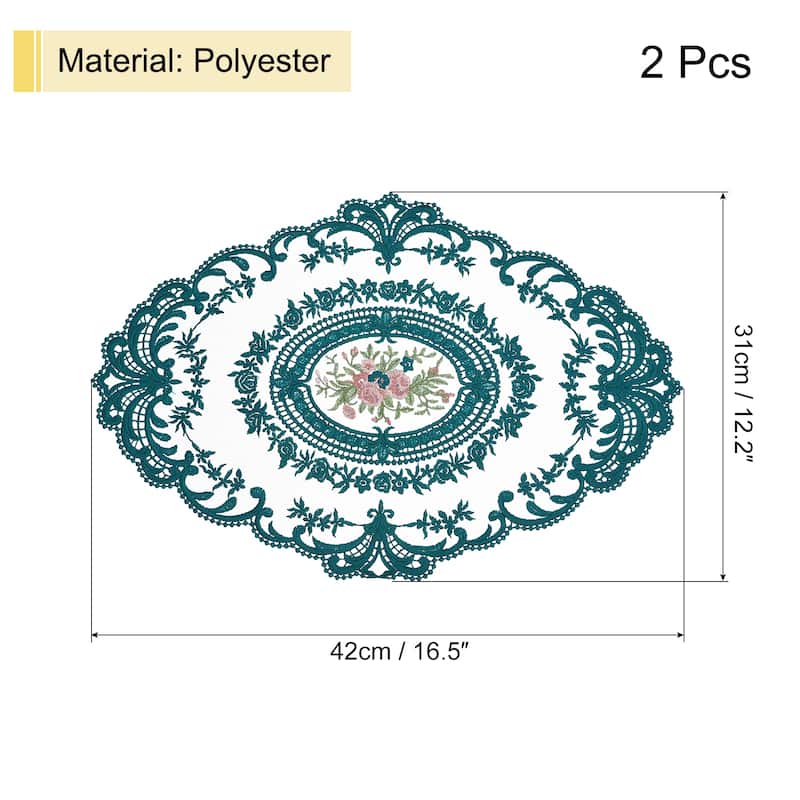 2Pack 12x16in Retro Lace Placemat Oval French Crochet Doilies Coasters - 12x16-in - Dark Green